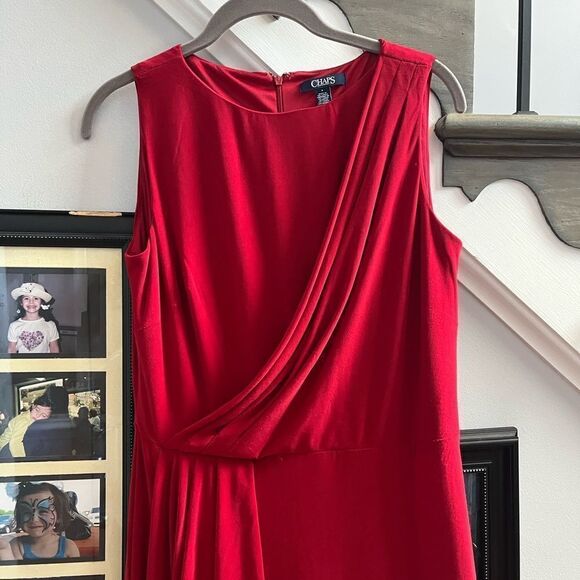 Chaps Red Grecian Drape Ruffle Front Gown Maxi Dress sz 6 EUC - Picture 2 of 5